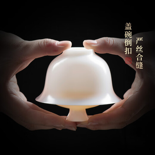 Teacher Shan Lihua's suet-fat jade tea cup, white porcelain tea bowl, single teacher's souvenir, thin tea-shaped tea bowl
