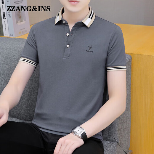 zzang&ins轻奢高端品牌短袖POLO衫男士夏季新款翻领休闲商务宽松 t恤衣服潮 681黑色 XL （建议130-140斤）