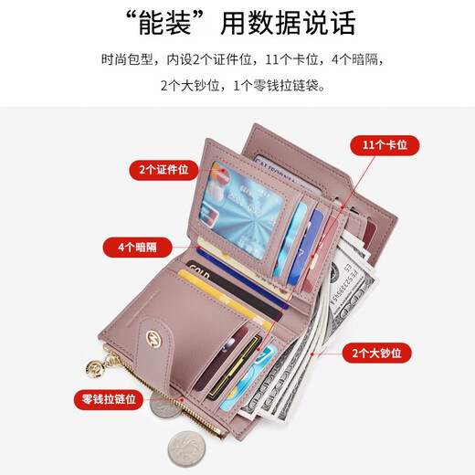 GOLF Golf Women's Card Bag Fashion Printed Coin Wallet Women's Multi-Card Vertical Card Bag Short Women's ID Bag Smoke Pink with Rice Apricot