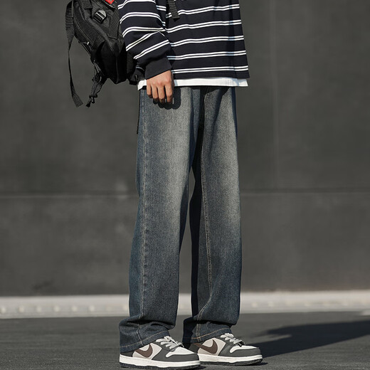 
Foss Phil retro smoke grey jeans men's spring and summer American high street trend straight wide-leg sports and casual long trousers trendy brand 718-K870 blue blue M [Recommended 110-130Jin [Jin equals 0.5 kg]]