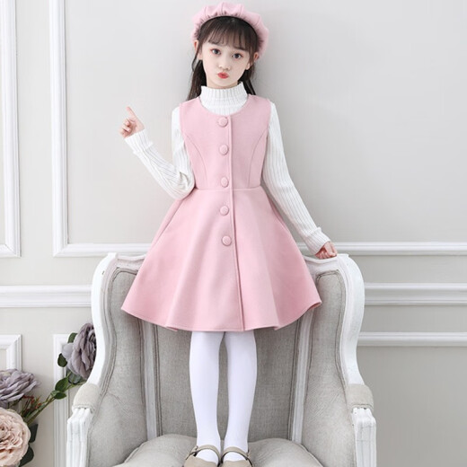 Flower cat girl dress children's skirt winter New Year's greetings dress shawl princess dress baby girl woolen vest dress red shawl + vest dress + hat 120 size recommended height around 110cm