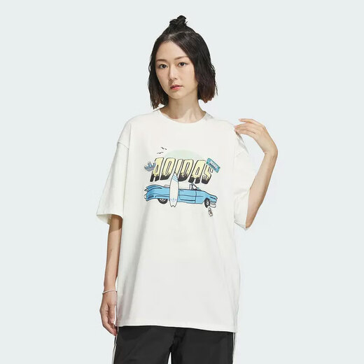 
Adidas Clover Short Sleeve T-shirt Women's Summer Sportswear Printed Round Neck Half Sleeve Shirt Loose Casual Top IW6296 White S