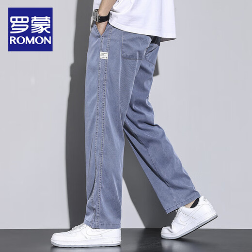 罗蒙（ROMON）夏季天丝休闲裤男直筒宽松拖地裤男潮牌阔腿裤薄款百搭长裤子男 1048灰色 XL 180(身高175\体重140-160)