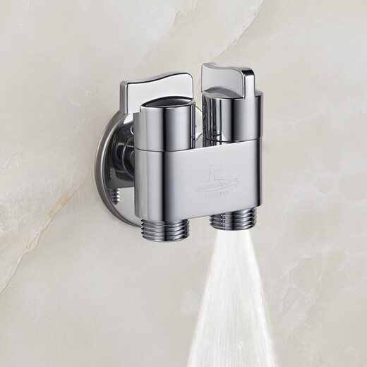 Submarine F403 angle valve, one in, two out, three-way, double handle, double control, single outlet, brass body, ceramic valve core, 4-point water inlet and outlet