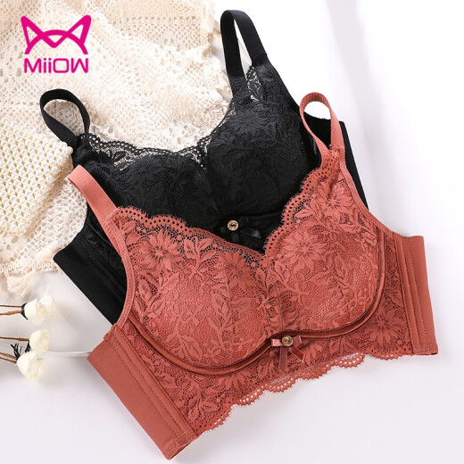 Catman Wireless Bra Underwear Women's Top Thin Bottom Thick Small Breast Gathering Adjustable Side Collection Simple Sexy Lace Anti-Exposed Tube Top Student Girl Bra DM55 Maple Leaf Red 75B