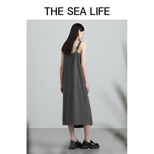 THE SEA LIFE欧海一生 方领背带裙秋季纹理设计百褶宽松简约12211 苜蓿灰 M