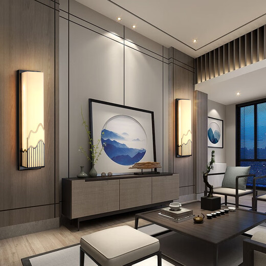 Qianzhang Lamp New Chinese style full copper marble wall lamp gate courtyard exterior wall outdoor bedroom study background wall bedside living room Zhongshan Height 80CM * Width 15CM Outdoor waterproof type B