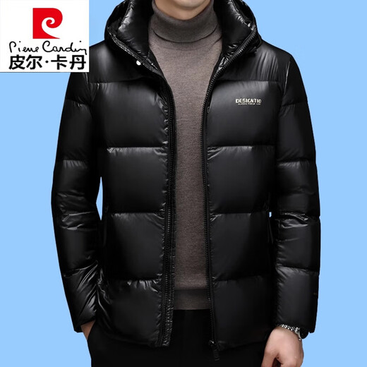 皮尔卡丹（pierre cardin）冬季新款羽绒服男士亮面短款高档白鸭绒连帽加厚保暖休闲外套男 3523 黑色 170/84A 建议体重 90斤-115斤
