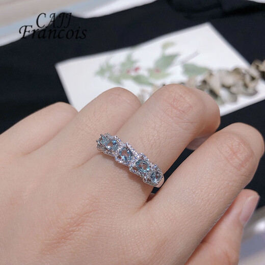 CAJJ Francois 0.80 carat aquamarine ring for women, natural colored gemstone, 925 silver inlaid fashion jewelry, versatile size 13