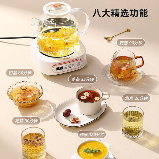 LOTOR Health Pot Office Teapot Home Mini Tea Maker Multifunctional Glass Kettle Small Flower Teapot Constant Temperature Electric Kettle White Soft Sound Soft Boil/Eight Functions 1L