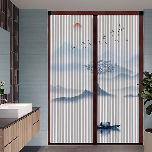 Puerta corredera china Sala de estar Balcón de cocina Puerta plegable sin golpear la puerta corredera de panal Hollow A9276 Marco A927161 Estilo negro de marco