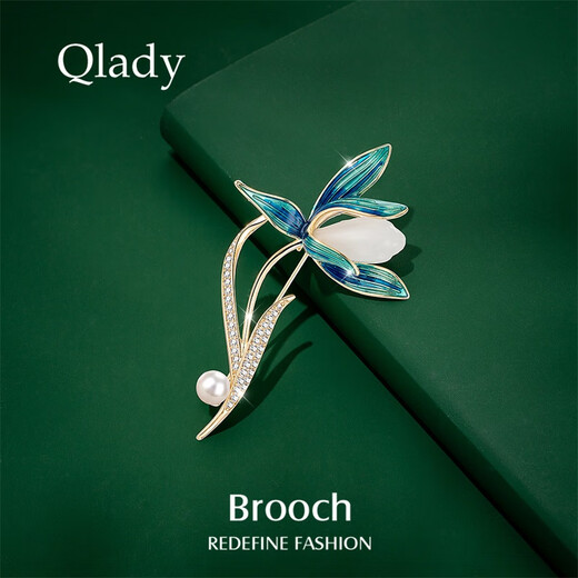 Qlady Magnolia Pearl Brooch High-end Feminine Corsage Silk Scarf Button Pin Accessories Mid-Autumn Festival Mother's Birthday Gift