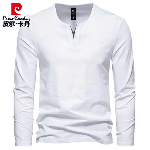 T-shirt à manches longues de Pierre Cardin Henry avec le printemps et l'automne décontracté en V Colombe de couleur solide