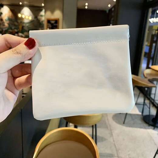 Portable storage bag lipstick red packet data cable storage bag cosmetic bag portable automatic sealing shrapnel bag wallet waterproof PU shrapnel storage-large white