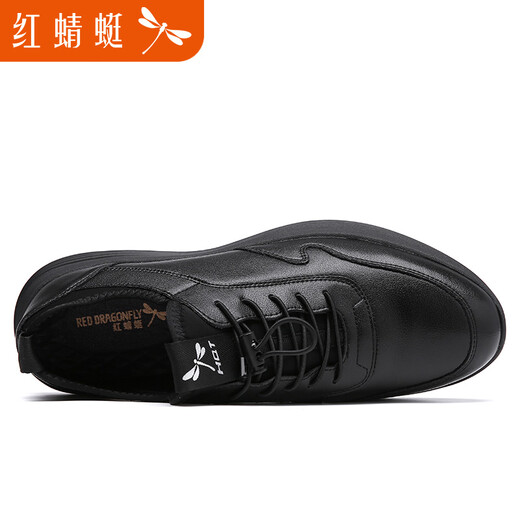RED DRAGONFLY Men's Shoes Business Casual Leather Shoes British Soft Cowhide Leather Velvet Warm Fashionable Versatile Shoes Men's Soft Sole Sports Shoes C0191257-2 Black Velvet 42