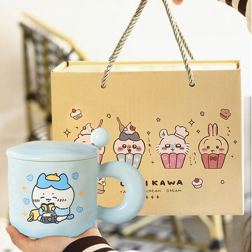 Zhewei Chiikawa Usaki Bester Freund und Freundin Schwester Hochtropfes Geburtstagsgeschenk SN4877 Jiyi essen Lollipop 420 ml Tasse + Milchballlöffel + Cover + Schaumstoffboxverpackung
