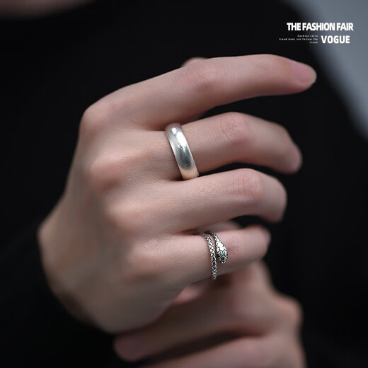 Luotai old silversmith 999 solid silver plain ring couple ring for men and women, matte silver ring, fashionable Korean version, light luxury open ring, large size (adjustment range 16-26) single