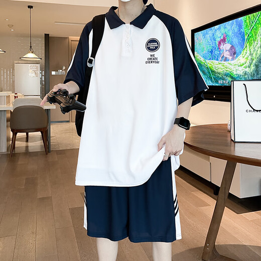 
Xiyu Youth T-shirt Sports Set with Trendy 2024 New Loose Short-Sleeved Top Men's Clothes Summer 5012 Black (Short Sleeve + Shorts) M (70-100Jin [Jin equals about 0.5 kg])
