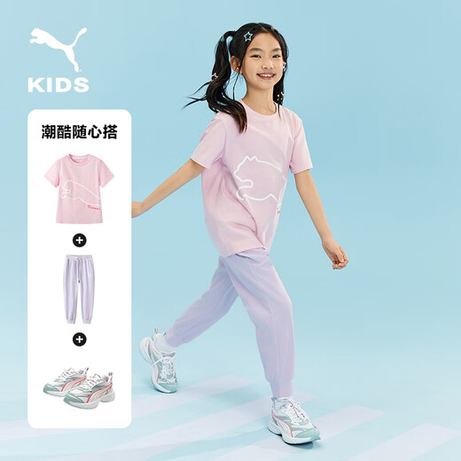 PUMA New Children's Summer Round Neck Printed Short-Sleeved T-Shirt 353224117204 Fantasy Pink 60301 110 cm