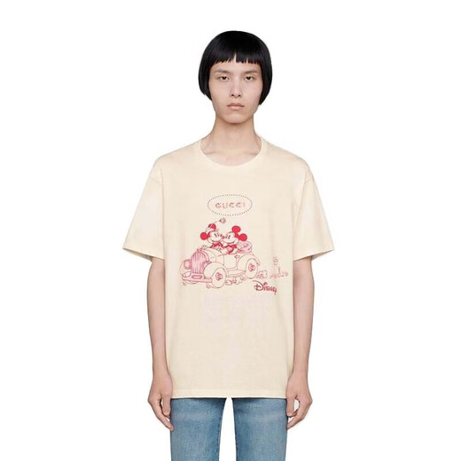 Gucci Gucci/Gucci Kurzärärt-T-Shirt Disney Co-Branded-Modell, Limited-Year Mickey Print Retro, gleicher Stil für Männer und Frauen, Beige 604176xjb6t9230 xl