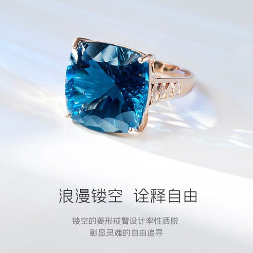 Yicai Jewelry 18k gold topaz inlaid South African diamond ring Gemstone ring birthday gift for girlfriend 16 carat blue topaz (9-17) photo ring with message