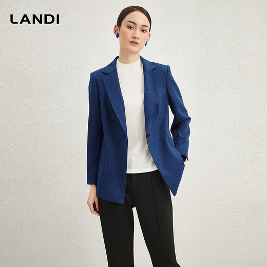 Blue sapphire blue 100 sheep wool one button waist suit jacket women's suit top winter new product dark sapphire blue M