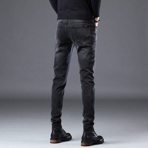 JEEP SPIRIT牛仔裤男春秋新款直筒休闲裤子男直筒修身时尚百搭长裤 1048黑色加绒 28