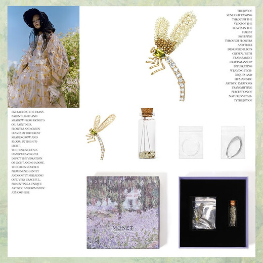 She s Qianzi romantic life home aesthetic handmade DIY Monet floating green shadow dragonfly brooch handmade material package gift box light green D0