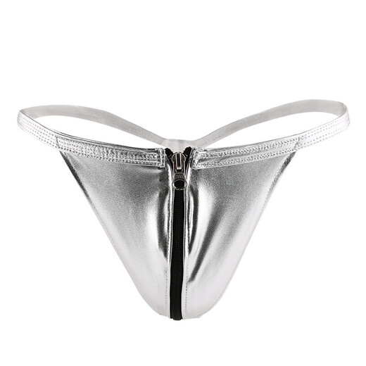 Leather thong couple zipper underwear sexy free zipper open panties passion suit women's products men's black
