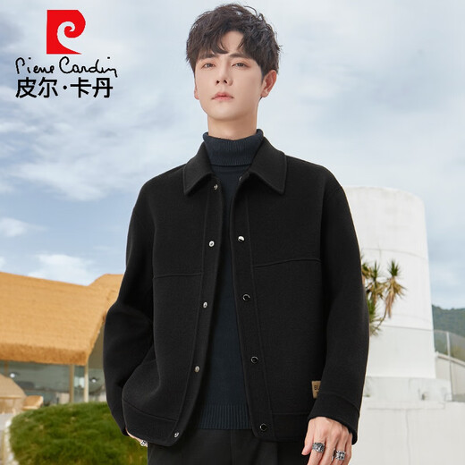 Pier Cardin casual wool wool men's jacket spring and autumn high-end short double-sided wool men's top Khaki M 170