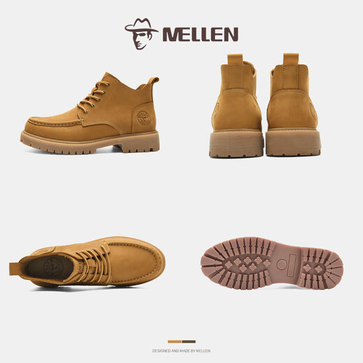 Mellen Herren Stiefel vielseitig Retro Short Stiefel Arbeit Kleidung gelbe Stiefel der Paare im Außen-High-Top Mountainering Snow Martin Stiefel Gelbbraun 41 (255 mm).