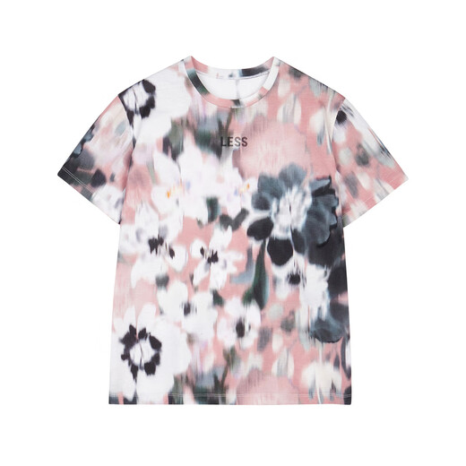 Weniger Baumwoll-T-Shirt für Frauenpersönlichkeit Fuzzy gedruckter runder Nacken kurzärmeliges Top 2N7110420 683/Verschiedenes hellrosa s