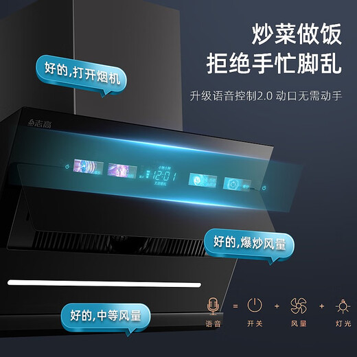 CHIGO [National Subsidy, 20% reduction] Range Hood, Side Range Hood, Household Suction Power, Small Exhaust Discharge Range Hood, Intelligent Control, No Disassembly and Wash Range Hood, Smoke Hood, [High Cost-effectiveness] High-end 24 Air Volume Bluetooth Language Control, National Joint Guarantee, Door-to-Door Installation