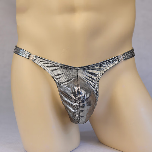 Confidential delivery of men's sexy underwear, men's thong, men's temptation, teasing, no need to take off, seamless sm corner, silver, men's double-sided buckle passion, U-convex sexy underwear, men's ice silk pleated bag, men's thong