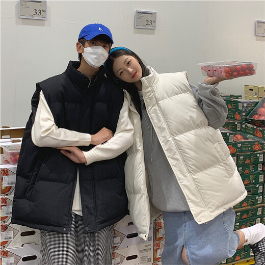 Miao Yijia Vest Men and Women Sleeveless Vest Feather Vest Autumn and Winter Warm Velvet Vest Outerwear Western Style 2025 New Jacket Pocket Belt Buckle Zipper Cotton Vest Black XL Recommended 100-120Jin Jin is equal to 0.5 kg