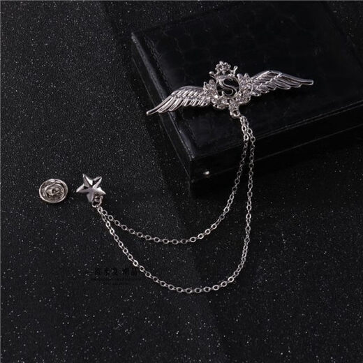 Premium men's suit brooch with chain suit corsage fashion badge angel wing chain pin buckle pin 88 C88