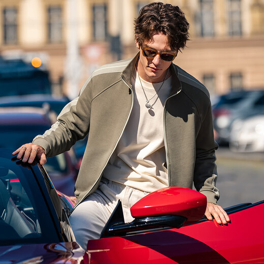 
Mr. Bu Bu silhouette splicing design knitted cardigan jacket men's 2025 spring and autumn double-head zipper sweatshirt KT15695 Olive green M (170)