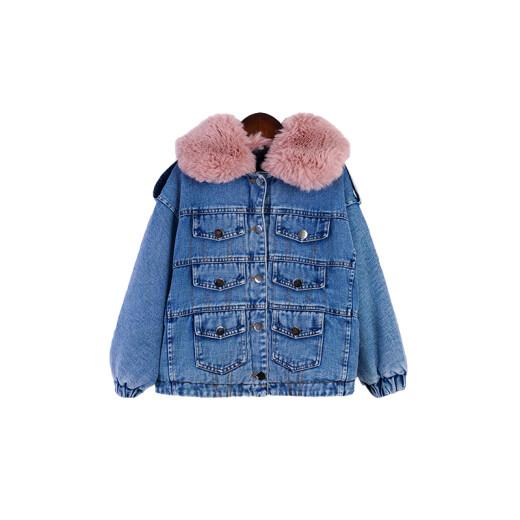 Shengxiao children's clothing girls' jacket velvet denim 2020 new winter clothing children's fashionable and versatile medium and large children's thickened and warm children's clothing trendy blue velvet denim jacket 160cm