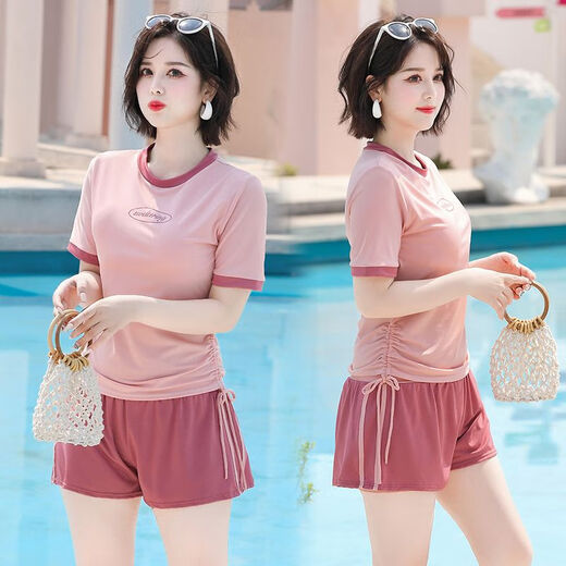 Yarso sports large size swimsuit for women swimming pool special fat mm split conservative shorts shorts two-piece set 200 Jin [Jin equals 0.5 kg] swimsuit Swimming cap + 6167-powder powder 2XL (suitable for 115-130 Jin [Jin equals 0.5 kg])