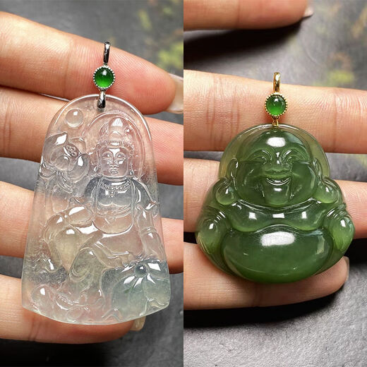 DL 1998 Fat Donglai same style 18k gold jade buckle head bead Guanyin Buddha pendant plated 18K gold leaf jade necklace clip gold