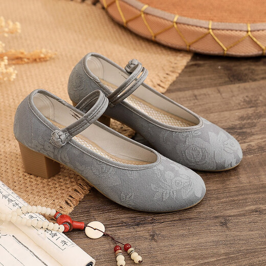 Женская обувь Yonghechun Fashion Женская обувь древнее стиль Hanfu Shoes Old Beijing Clate Thote туфли с толстой каблукой чай Art Art Cheongsam Женская одиночная обувь этническая вышитая обувь 826 Fuguihua Grey 35 (стандартное число)