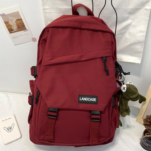 Landcase middle school student schoolbag female Korean version Harajuku high school student backpack male ins style junior high school student college style large capacity backpack 1218 red