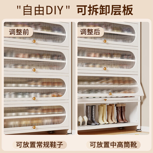 Yushili steel shoe cabinet household door glass door floor-standing multi-layer dustproof shoe rack entrance entrance large capacity storage shoe cabinet Titanium gray 5 door-10 floor-1695*800*350mm