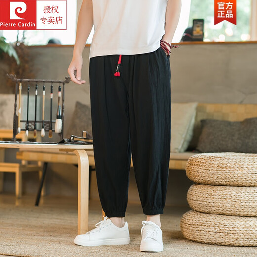 
Pierre cardin cotton wide-leg pants men's summer thin harem pants Chinese style fat man loose large size nine-point bloomers Military green 3XL
