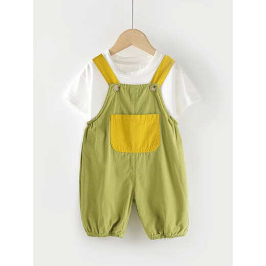 Baby overalls for summer, infants and young children's pants, boys and girls, cropped pants, fashionable new style, yellow breathable 80cm