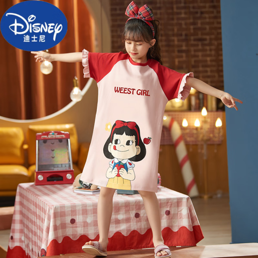 Disney (Disney) Cute Girls Princess Western Style Home Clothes Middle and Large Children's Pajamas 2024 New Summer Short-Sleeved Nightgown Nightgown: Strawberry Bear M Size Recommended Height 150-160cm