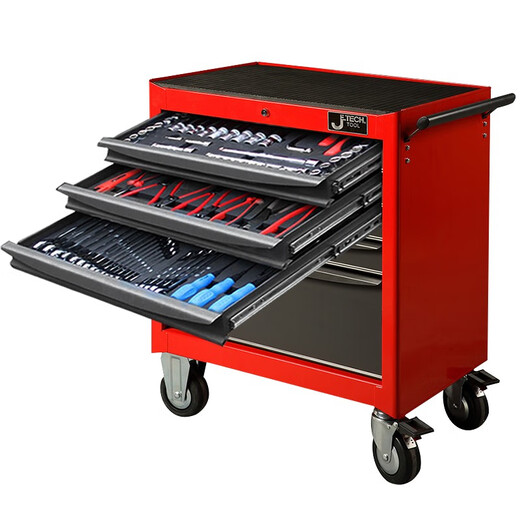 JETECH hardware auto repair tool cart, hand push auto repair cart, multi-functional repair cart, drawer-type tool cabinet, mobile parts cart, 200-piece tool cart set, RC-200S, complete vehicle package (car + tools)