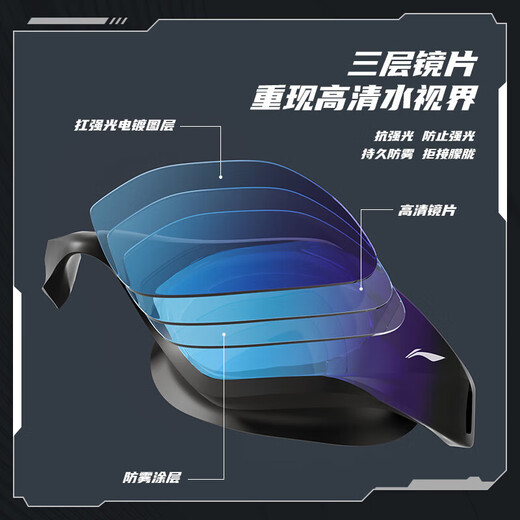 Li Ning (LI-NING) swimming goggles for men and women, waterproof coating swimming goggles, professional high-end racing adjustable mid-frame swimming goggles 1311 black