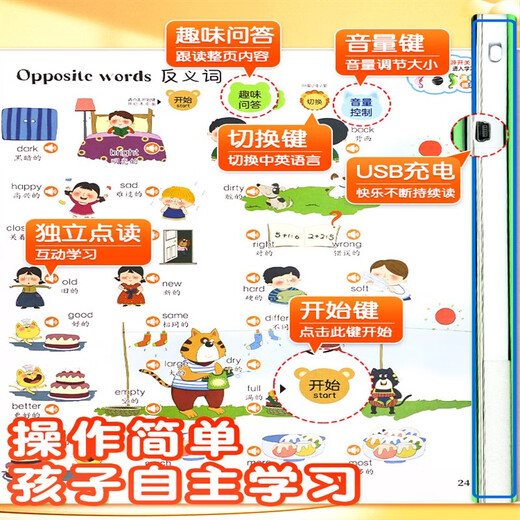 儿童英语启蒙有声书学习神器英语单词记背神器快速记单词早教机幼儿英文口语教材绘本会说话的早教手指点读发声幼儿园宝宝玩具正版 发声书共2本英语启蒙+学前拼音