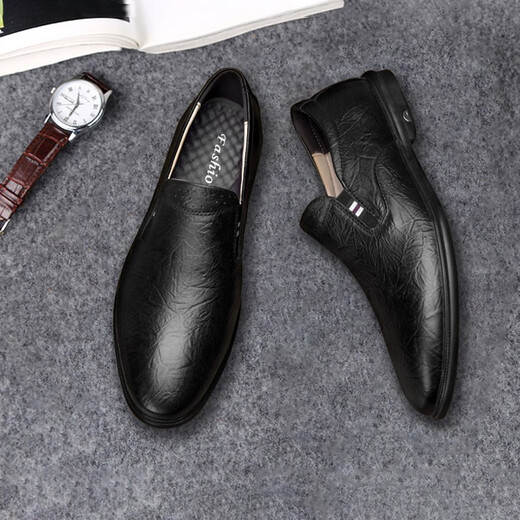 Kechimon Light Luxury Brand de pomme de compagnie pour hommes pour l'orteil masculin Lady Cowhide Light Light Confortable Breatch Lazy Shoes Business and Casual 11973 Noir Edition régulière 37